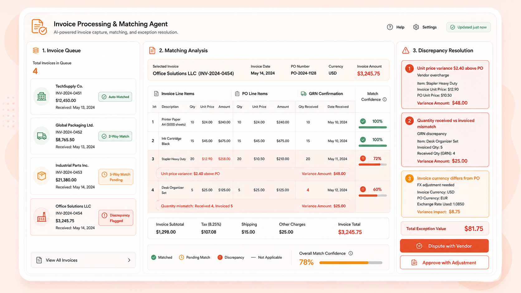 Invoice Processing & Matching Agent